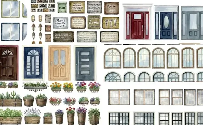 Nesting House Printable Papers - Doors, Windows, Plants & Quotes