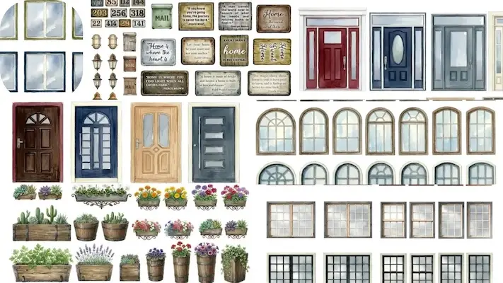 Free Downloads by Saacibo 2 Nesting House Printable Papers - Doors, Windows, Plants & Quotes