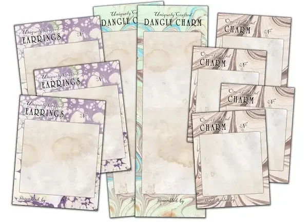 Display paper holder cards for charms, dangles and earrings