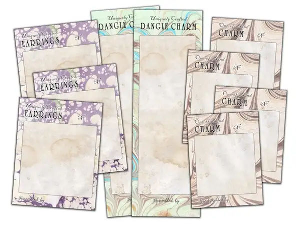 Display paper holder cards for charms, dangles and earrings