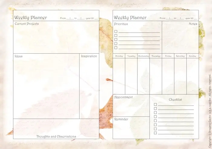 Free Downloads by Saacibo 15 SAACIBO Weekly Planner Pages Freebie
