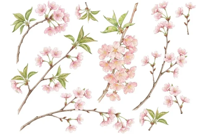 Cherry Blossom fussy cuts - flowers, branches, leaves for your project