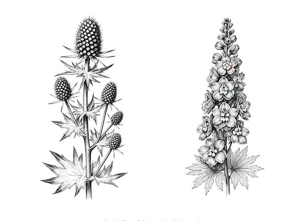 Milk Thistle & Delphinium Printable Coloring Page