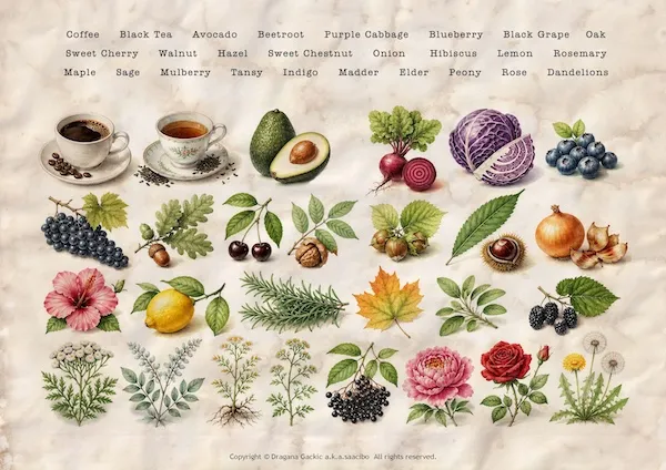 Saacibo Art by Dragana Gackic 4 Full Color Vintage Natural Dye Plants Chart