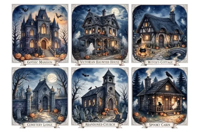 Saacibo Art by Dragana Gackic 4 Saacibo Haunted Houses Cards 3 T