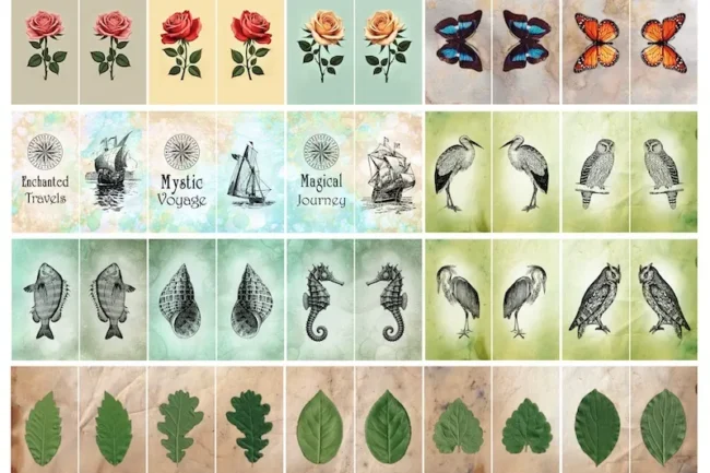 Saacibo Art by Dragana Gackic 3 Printable Keytag Charms - Flowers, Butterflies, Birds, Leaves, Sea and Ocean