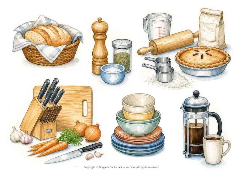 44 Watercolor Food Clipart Printable Groceries Fussy Cuts for Junk Journals