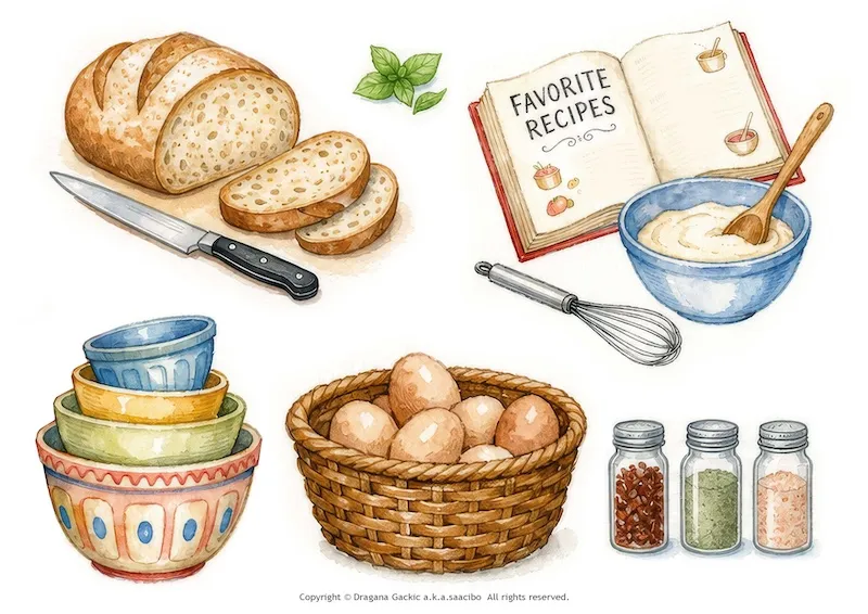 Kitchen And Cooking Clipart: Baking Fussy Cuts for Junk Journals