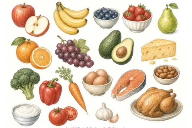 Watercolor Style Healthy Foods & Groceries Collection for Fussy Cuts