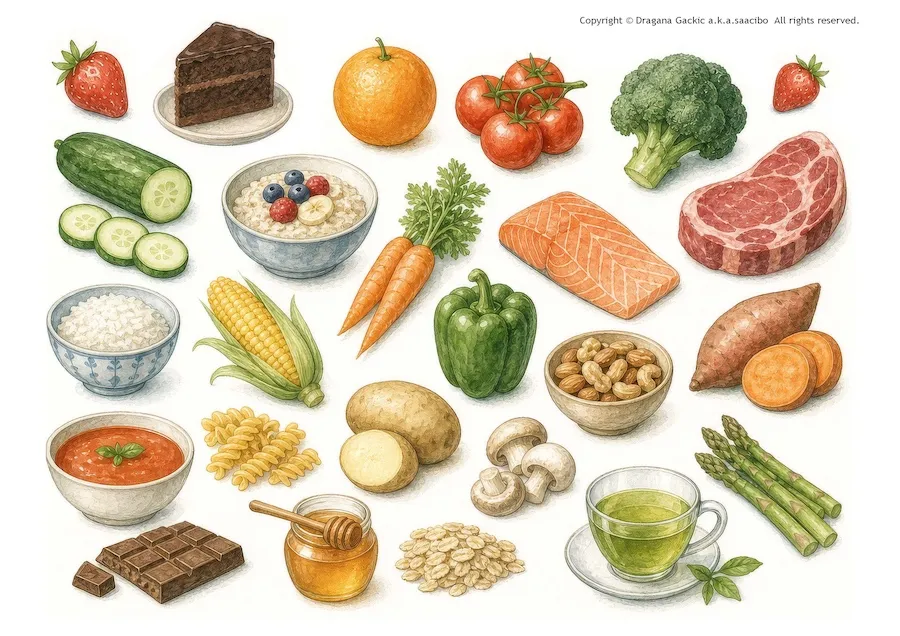 Watercolor Style Healthy Foods & Groceries Collection for Fussy Cuts
