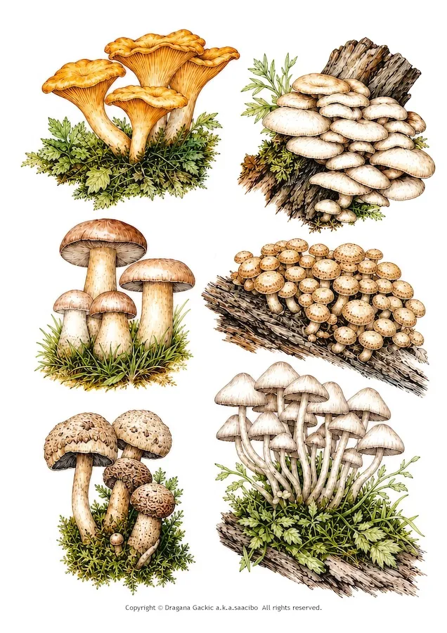 Free Watercolor Style Mushrooms Clipart Printable: Woodland Fussy Cuts for Junk Journals