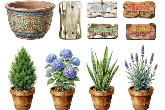 Saacibo Art by Dragana Gackic 4 Printable Pots, Plants, Rustic Wood Signs and Inspirational words