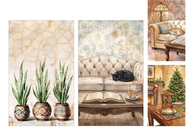 Cozy Home Interior Collage – for French Window Cutout project
