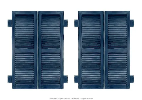 Hand-drawn blue French window illustration for free craft download.