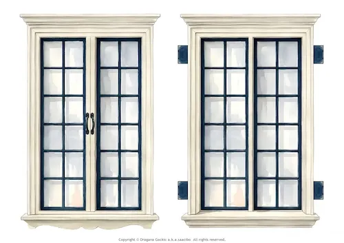 Elegant French Casement Windows: Free Printable Clipart Set for Mixed Media Art