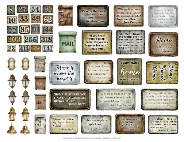 Nesting House Printable Papers - Doors, Windows, Plants & Quotes